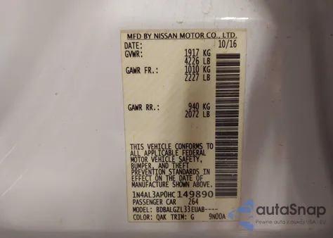 2017 Nissan Altima 2.5 S from USA, damaged, VIN 1N4AL3AP0HC149890